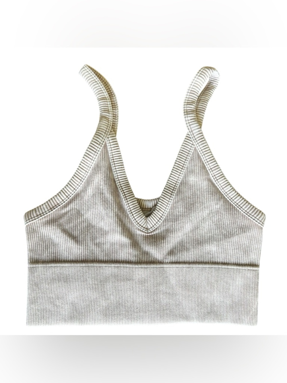 Zenana Outfitters Mineral Wash Ash Mocha Ribbed V-Neck Top Size S/M New